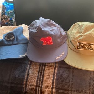 Life is good hats , one loose cap , 2 flat bills